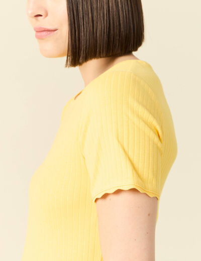 T-shirt manches courtes côtelé jaune femme