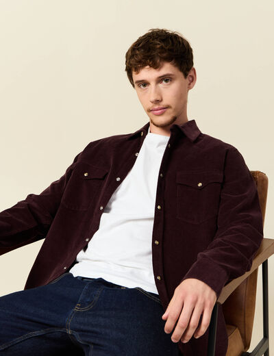 Chemise col classique manches longues bordeaux homme