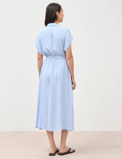 Robe longue &eacute;vas&eacute;e ceintur&eacute;e bleu clair femme