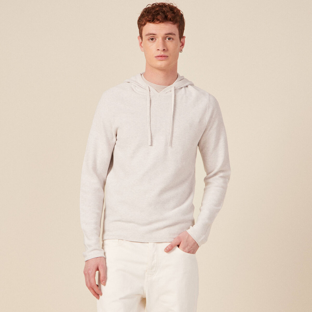 Pull à capuche ecru homme