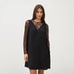 Robe courte &eacute;vas&eacute;e manches longues noir femme