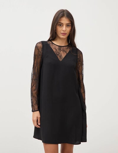 Robe courte &eacute;vas&eacute;e manches longues noir femme