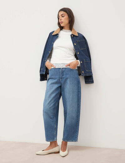 Jeans barrel 7/8&egrave;me taille standard denim used femme