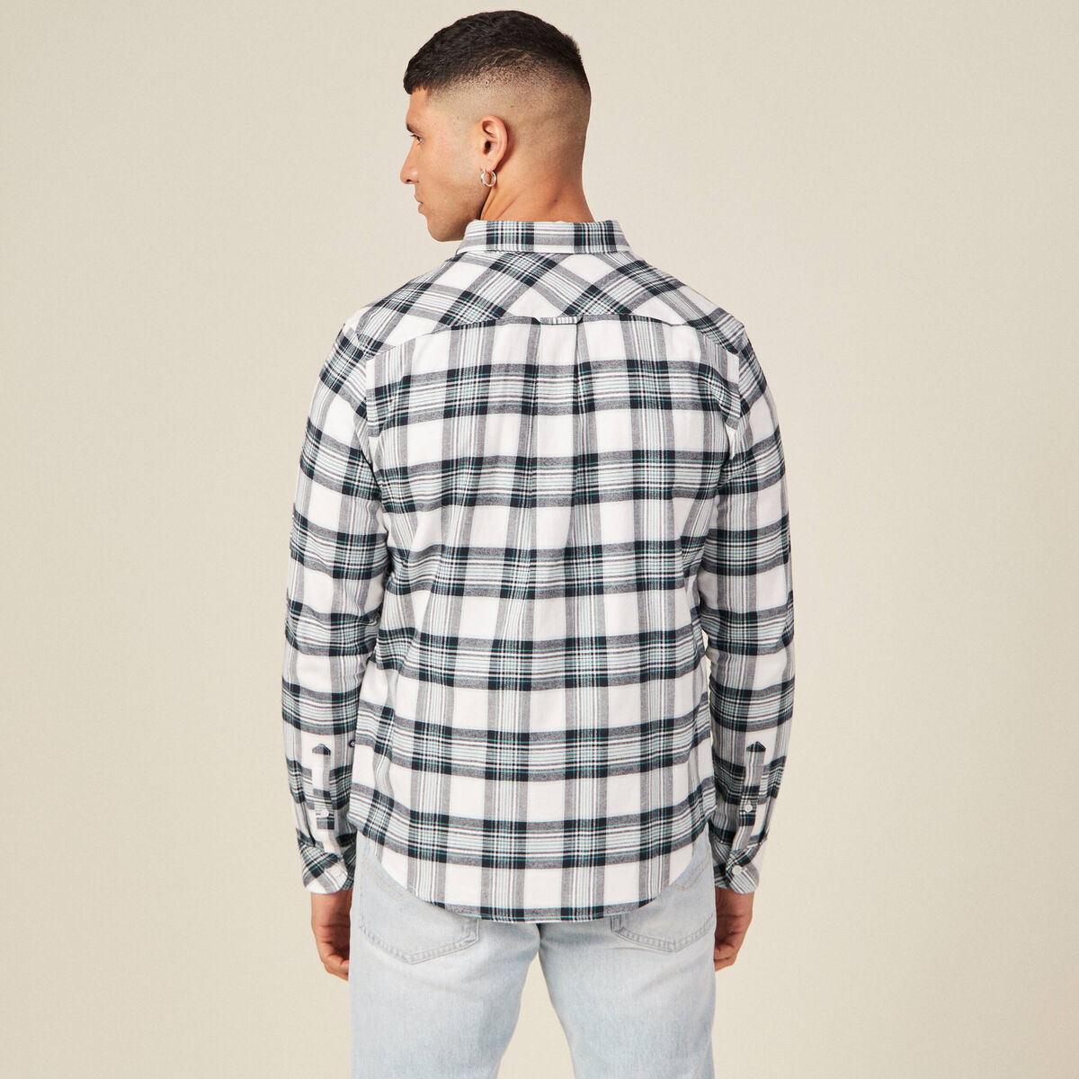 Chemise en coton manches longues ecru homme