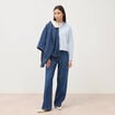 Chemise droite manches longues ray&eacute;e bleu clair femme