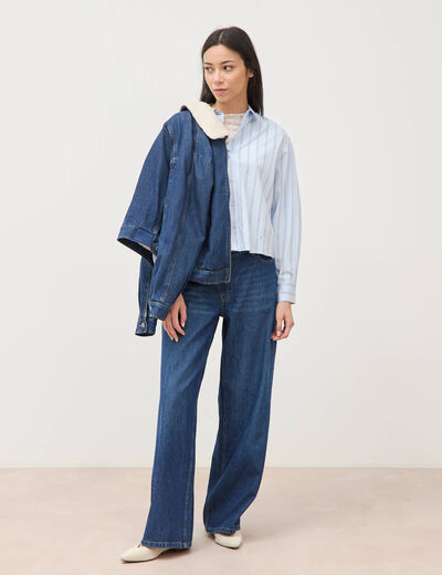 Chemise droite manches longues ray&eacute;e bleu clair femme