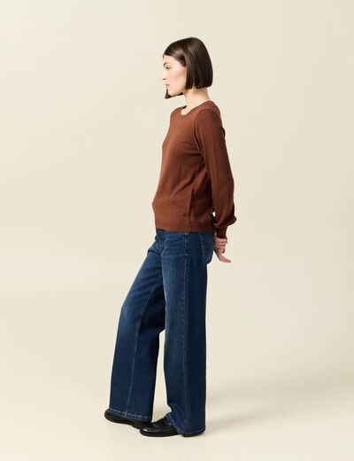 Pull manches longues marron fonc&eacute; femme