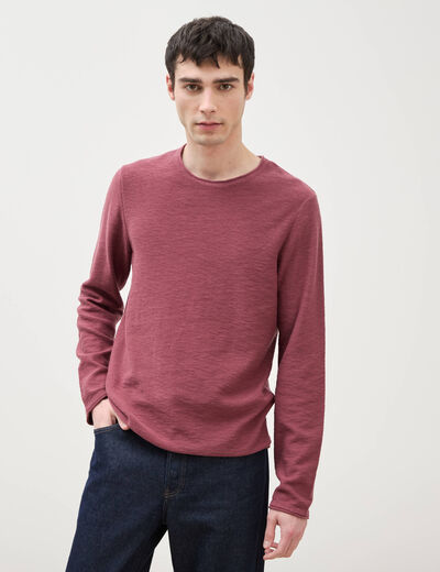 Pull fin en coton manches longues vieux rose homme