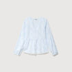 Chemise col v manches longues en coton blanc femme