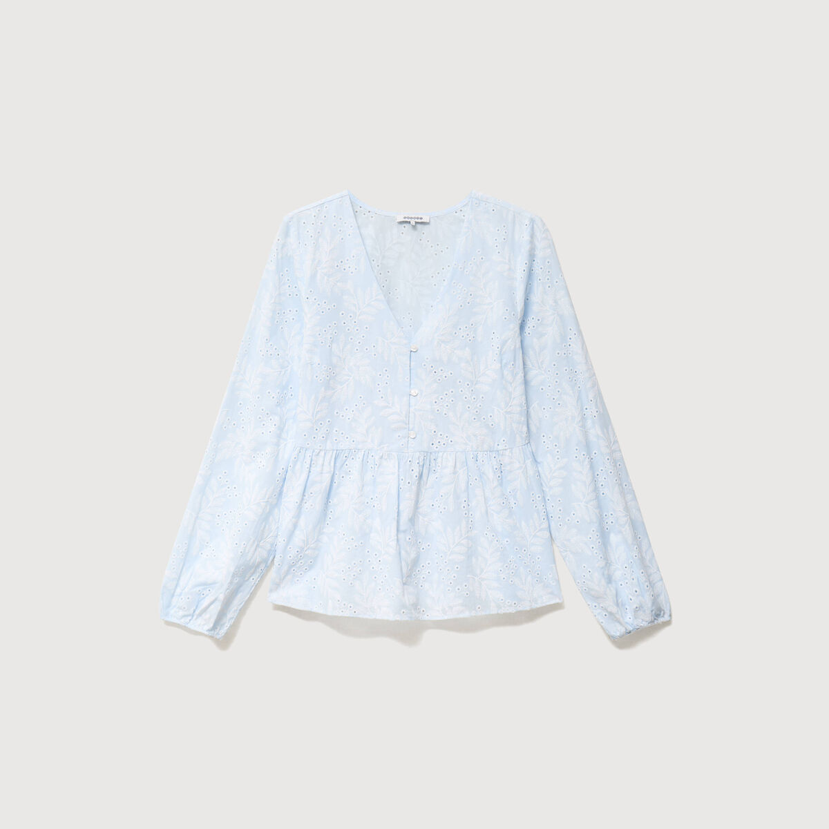 Chemise col v manches longues en coton blanc femme