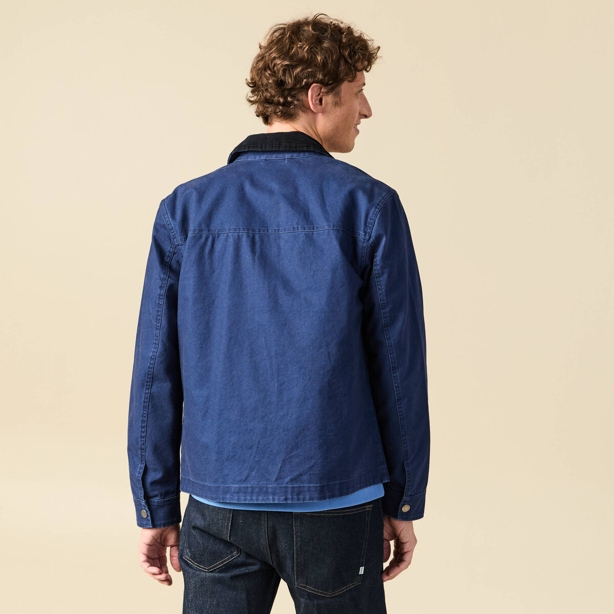 Blouson manches longues en coton bleu fonc&eacute; homme