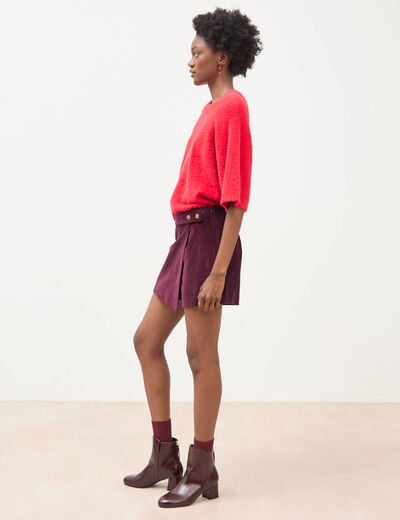 Jupe-short taille haute en velours prune femme