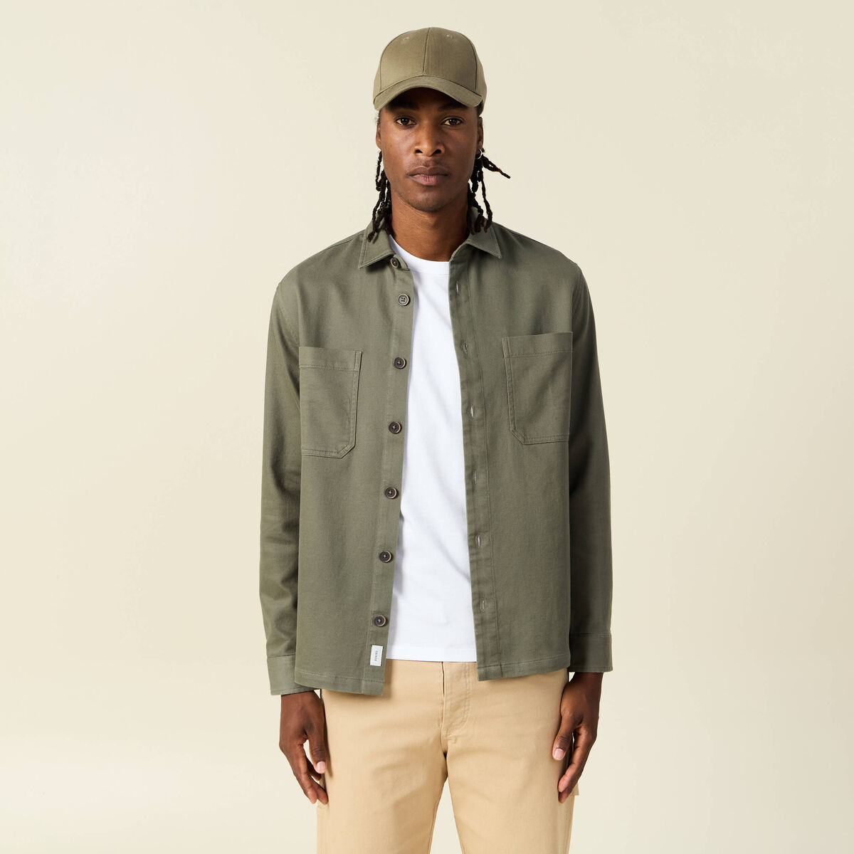 Surchemise manches longues vert kaki homme