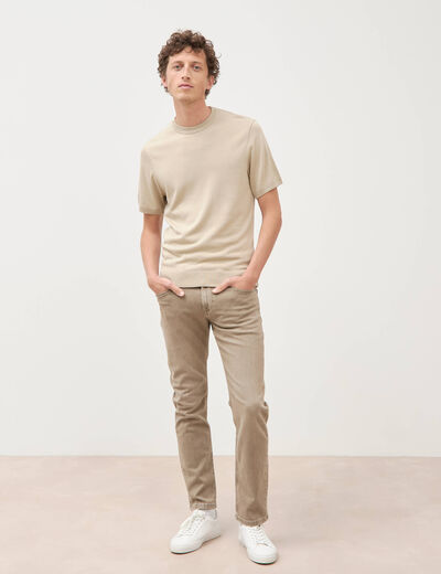 T-shirt col rond manches courtes beige homme