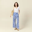 Pantalon large taille haute bleu femme