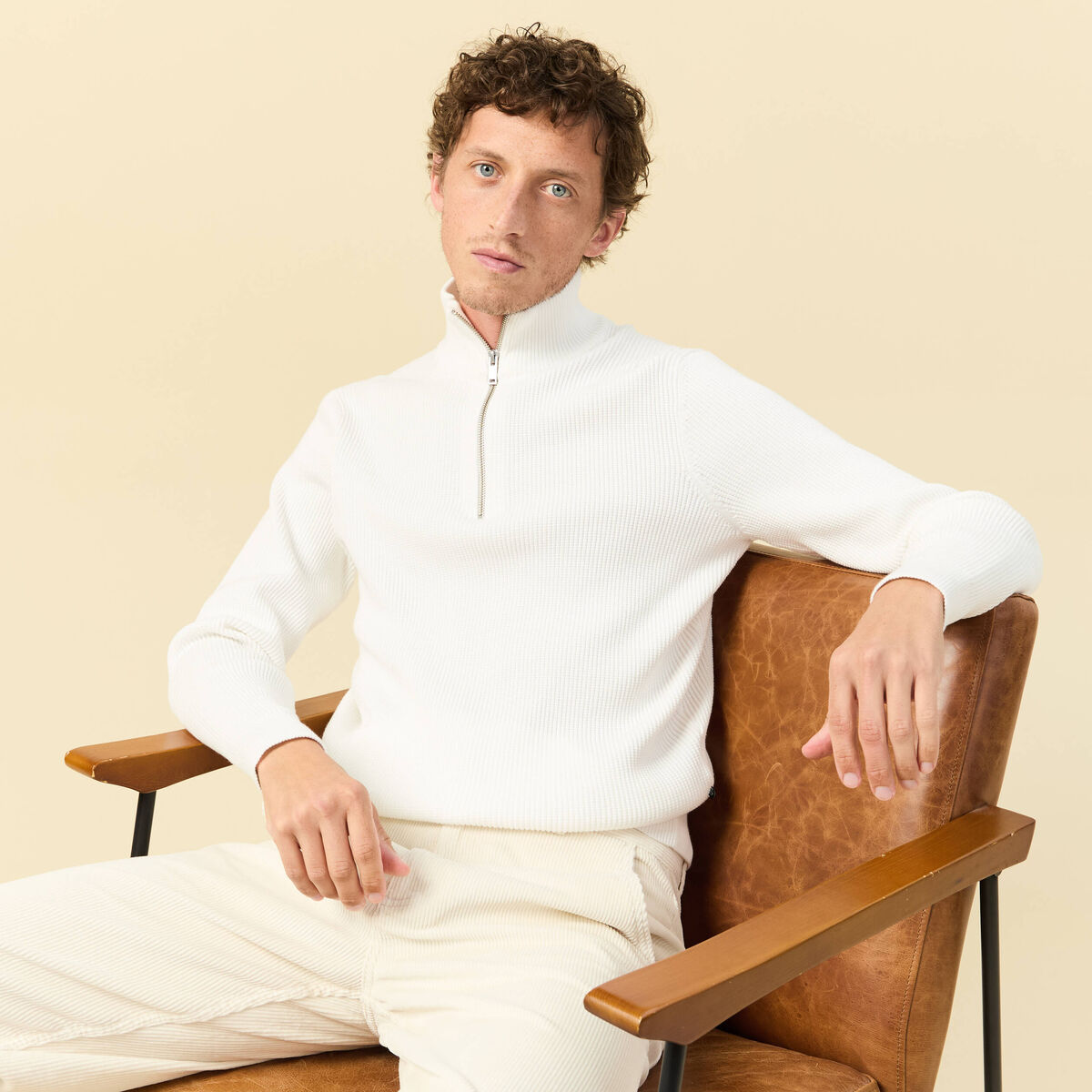 Pull col camionneur ecru homme