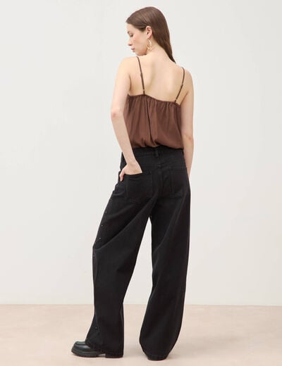 Jeans ample d&eacute;tails clout&eacute;s denim noir femme