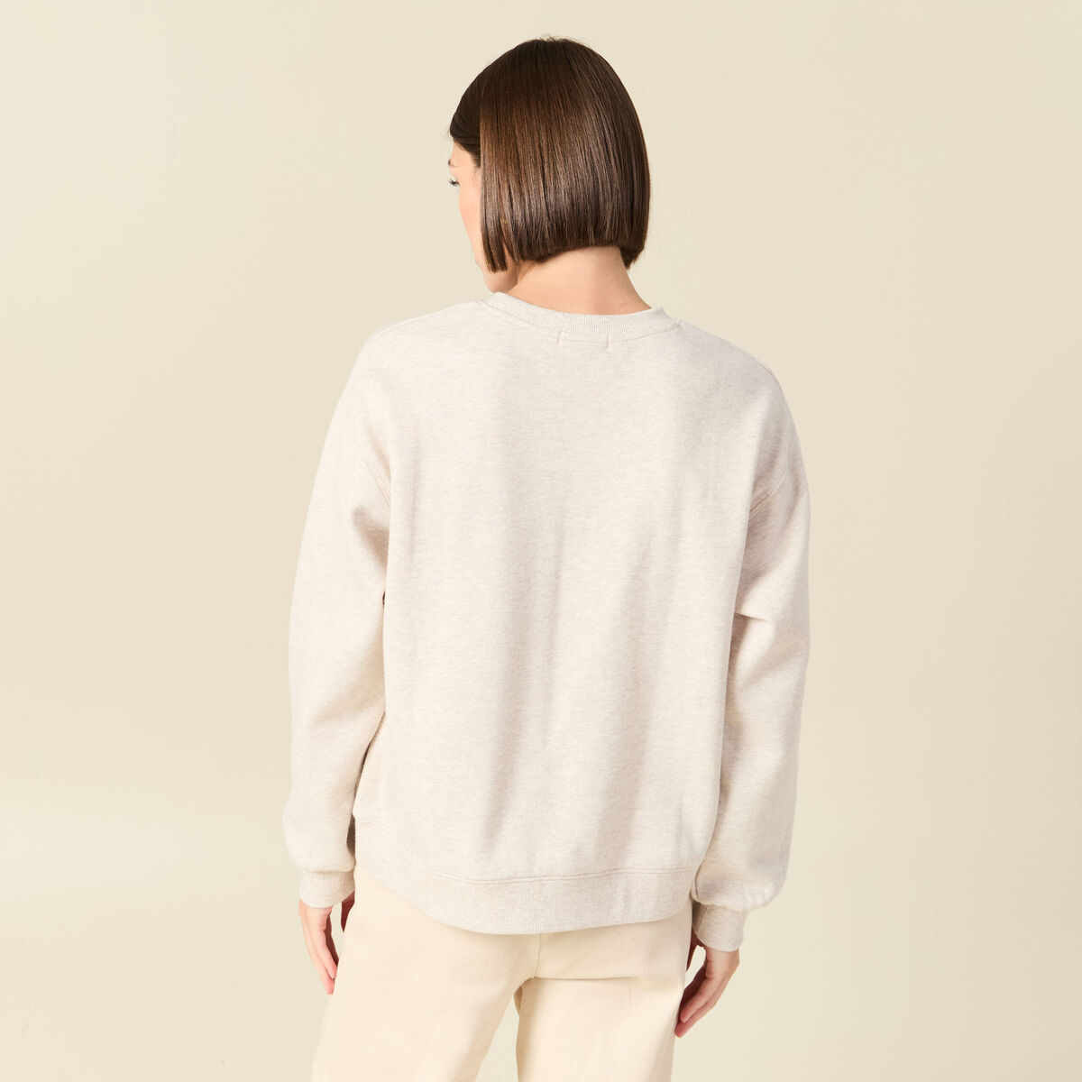 Sweat droit manches longues beige femme
