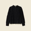 Blouse cintr&eacute;e dentelle manches longues noir femme