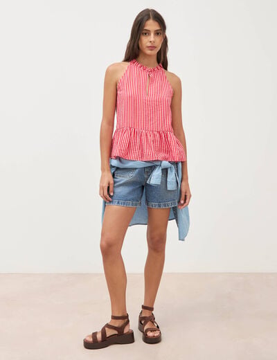 Top droit manches courtes rouge femme