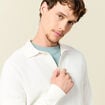 Pull droit col polo manches longues ecru homme