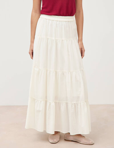 Jupe longue &eacute;vas&eacute;e en coton doubl&eacute;e ecru femme