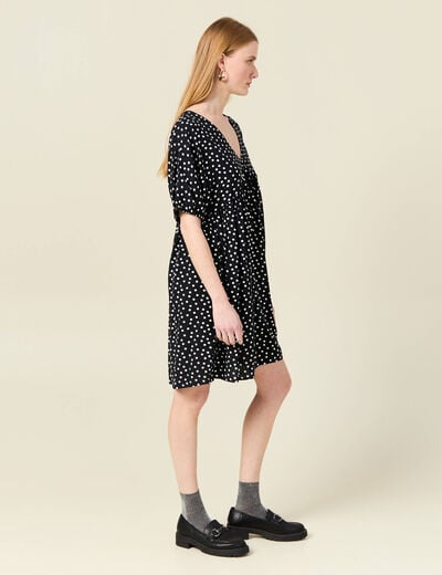 Robe évasée fluide col en V noir femme