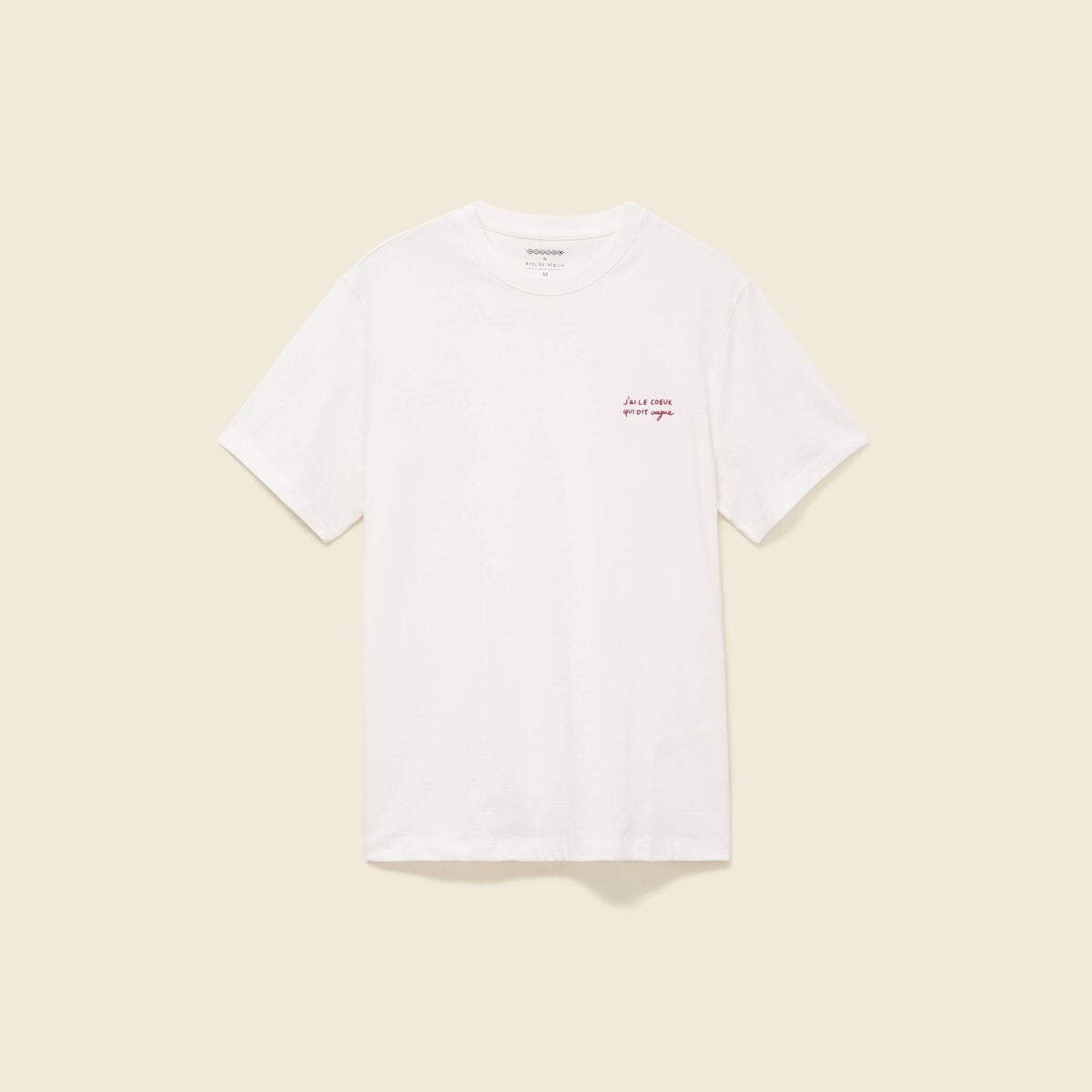 T-shirt col rond manches courtes brod&eacute; ecru homme