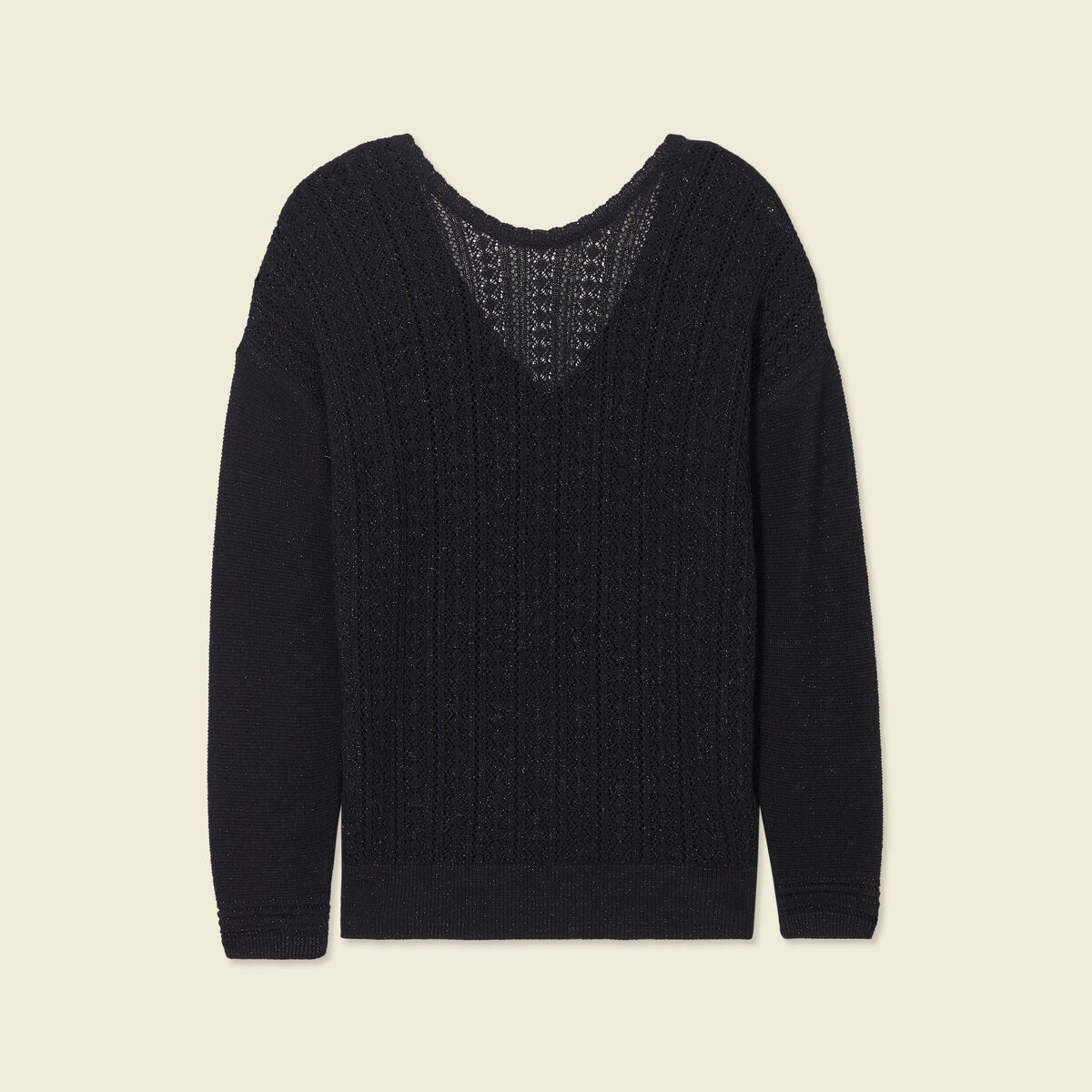 Pull manches longues ajouré noir femme