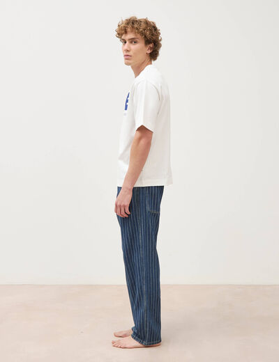 T-shirt print&eacute; en coton manches courtes ecru homme