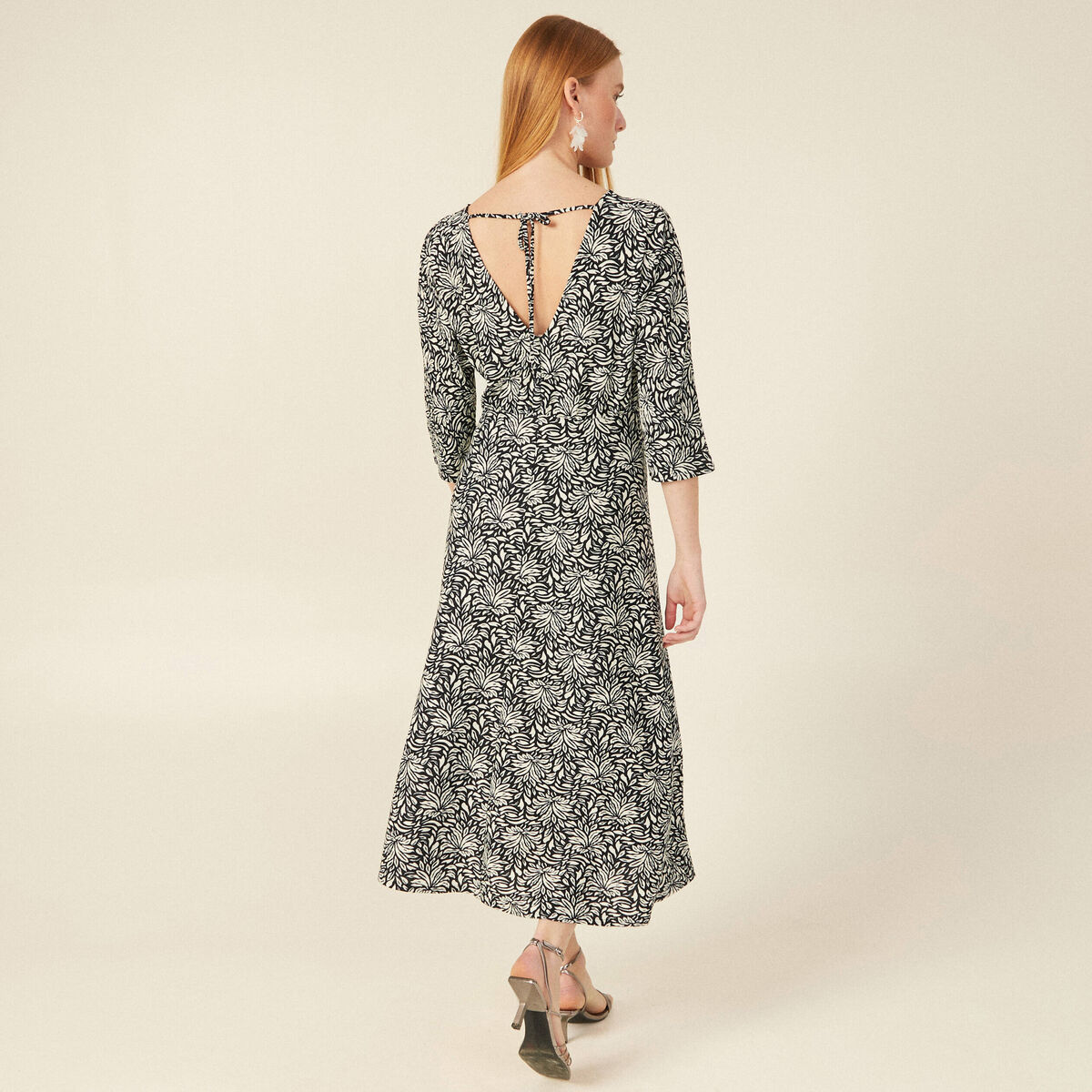 Robe midi droite manches 3/4 noir femme