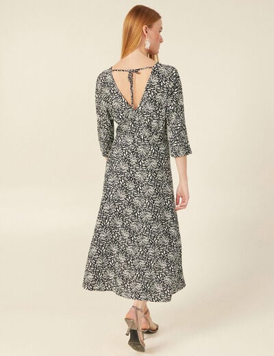 Robe midi droite manches 3/4 noir femme
