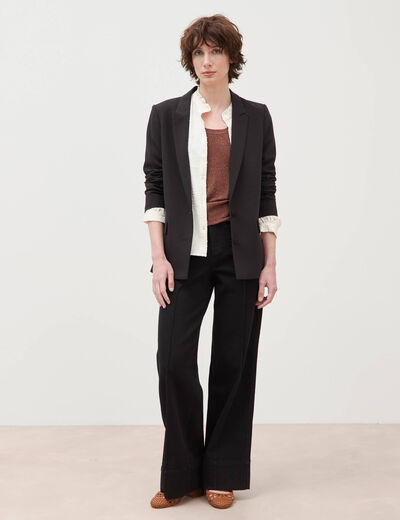D&eacute;bardeur droit court col rond bretelles marron cognac femme