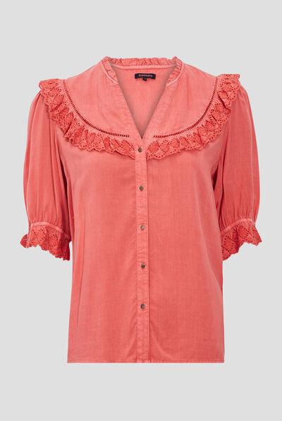 Chemise manches 3/4 rose femme