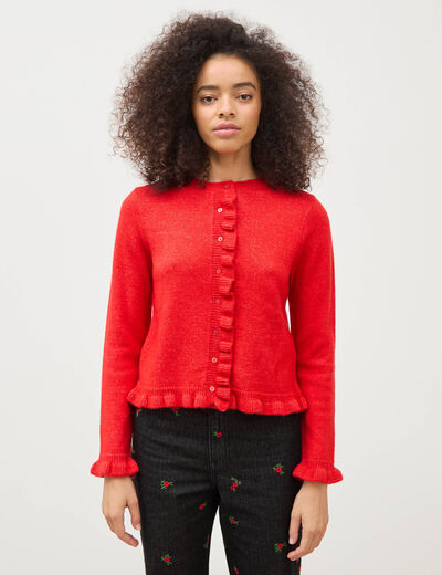 Gilet droit manches longues col rond rouge femme