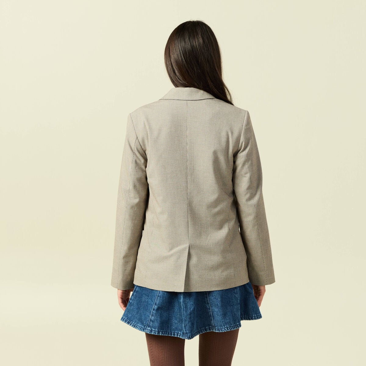 Blazer manches longues col tailleur beige femme