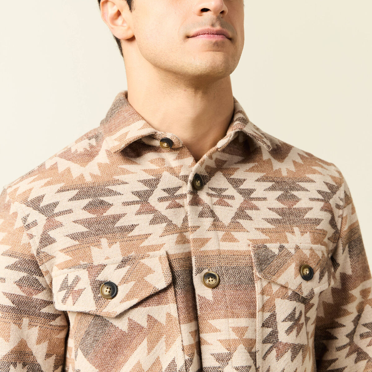 Surchemise manches longues beige homme