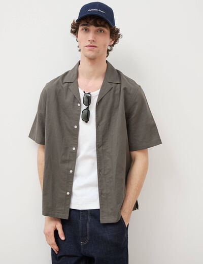 Chemise boyfriend manches courtes vert fonc&eacute; homme