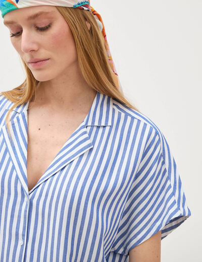 Chemise manches 3/4 bleu femme