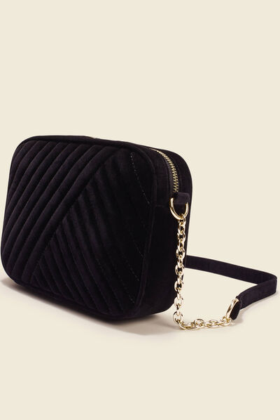 Sac velours en bandoulière noir femme