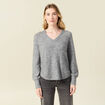 Pull manches longues col en V gris clair femme