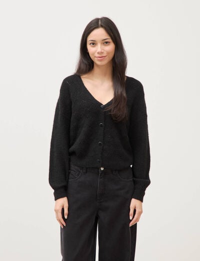 Gilet manches longues col v noir femme