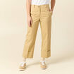 Pantalon large cropped taille haute beige femme