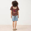 T-shirt droit en coton manches courtes marron cognac femme