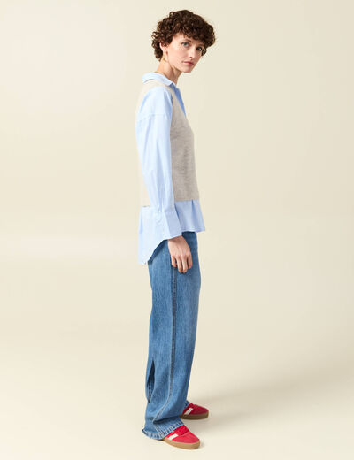 Pull sans manches col en V creme femme