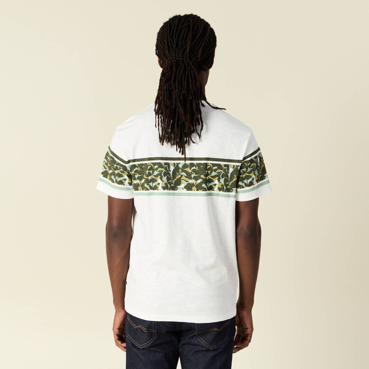 T-shirt coupe droite en coton col rond vert olive homme