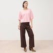 Pull droit col rond manches courtes rose clair femme