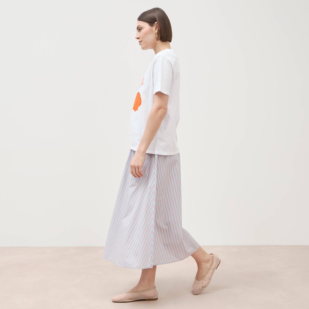 T-shirt droit col rond manches courtes blanc femme