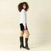 Blouse manches longues col tunisien blanc femme