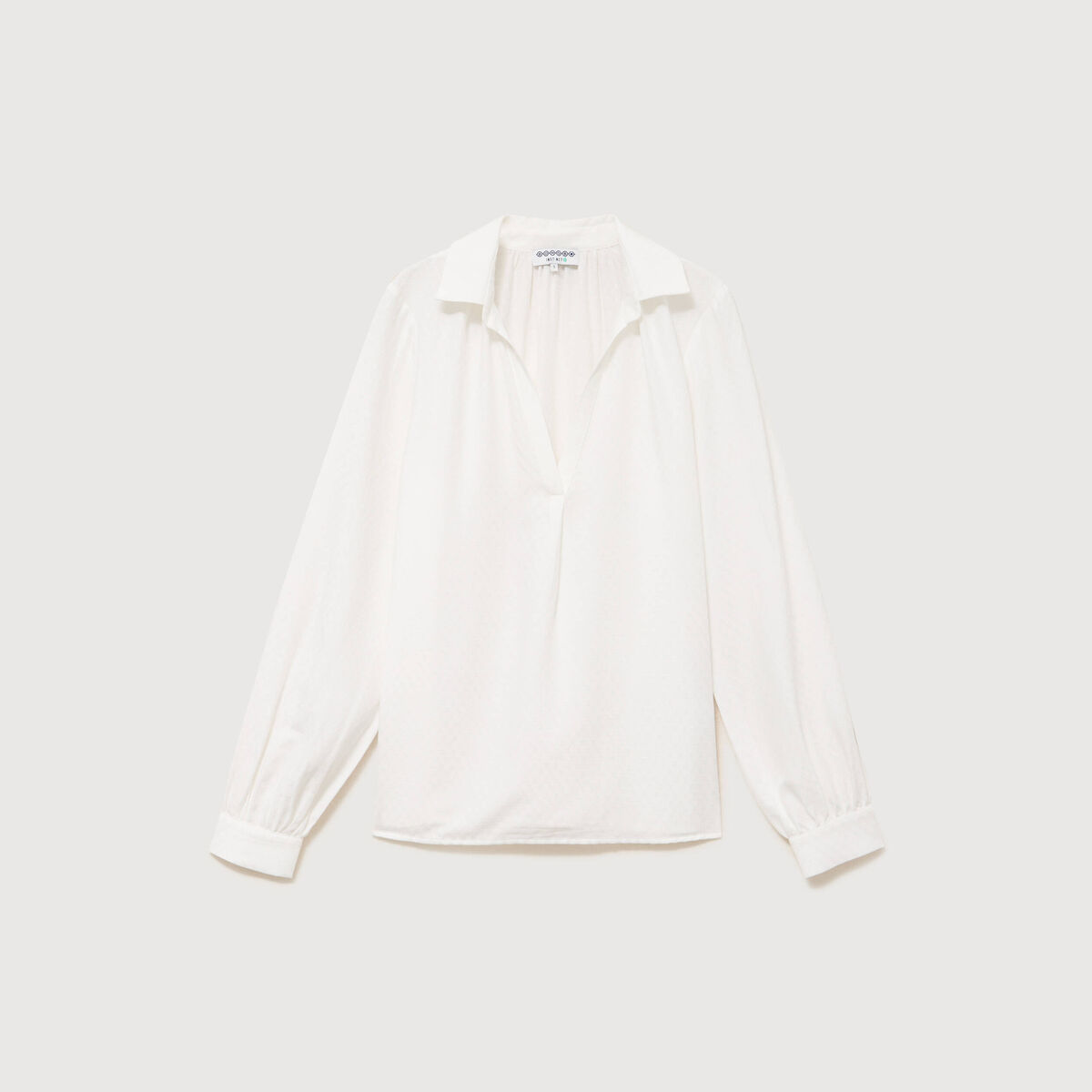 Chemise droite col rond manches longues ecru femme
